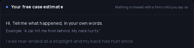 Caseworth chat intake asking the user to describe what happened in their own words